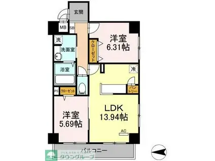 ホーリーホック(2LDK/5階)の間取り写真