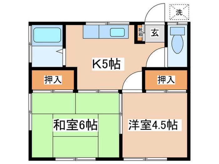 大山コーポ(2K/2階)の間取り写真