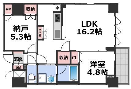 スプランディッド上本町ウエスト(1SLDK/4階)の間取り写真