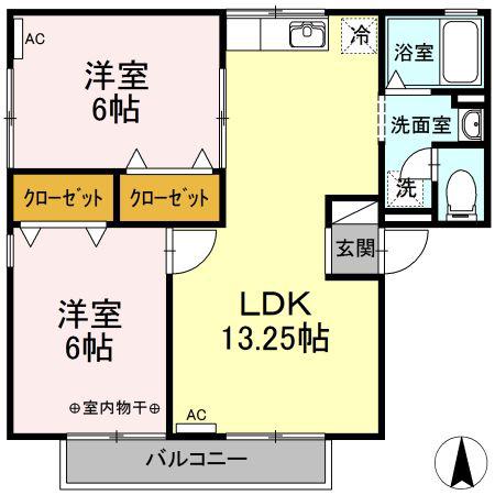 セジュール林 B(2LDK/1階)の間取り写真