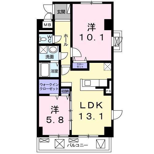 エアリーヒルズ芦屋(2LDK/2階)の間取り写真