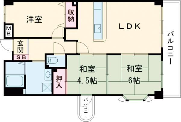 グリーンハイツ妙法寺A棟(3LDK/3階)の間取り写真