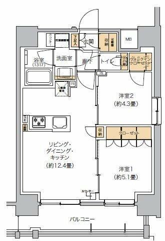 リビオメゾン芝浦(2LDK/5階)の間取り写真