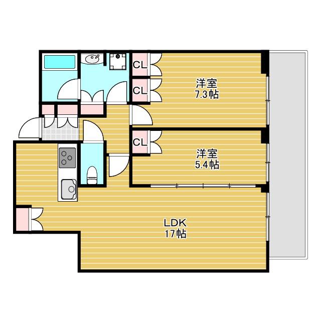 グランドメゾン新梅田タワー THE CLUB RESIDENCE(2LDK/27階)の間取り写真