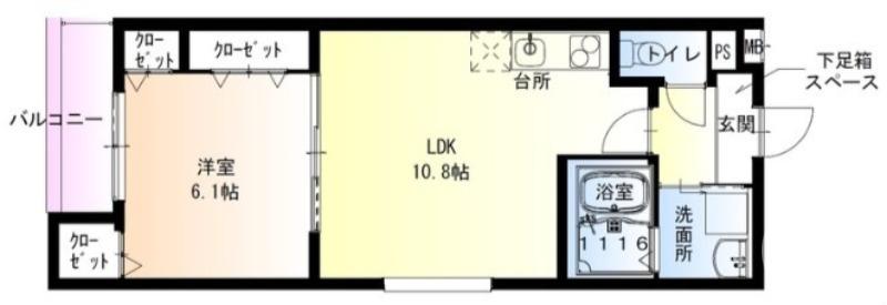 フジパレス北野田III番館(1LDK/2階)の間取り写真