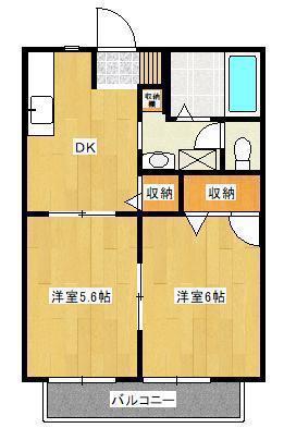 スカイハイツ(2DK/1階)の間取り写真