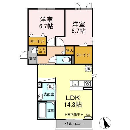 ラ ヴィベール II(2LDK/3階)の間取り写真