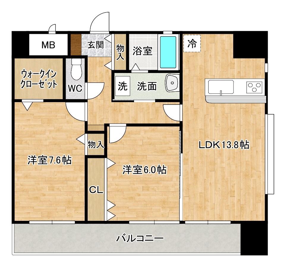 サンシャイン・マリンズ井堀(2LDK/4階)の間取り写真