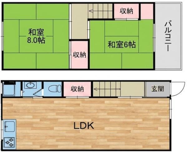 針中野2丁目住居(2LDK/2階)の間取り写真