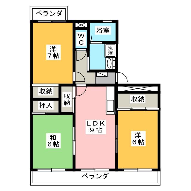 エクレールA・B(3LDK/3階)の間取り写真