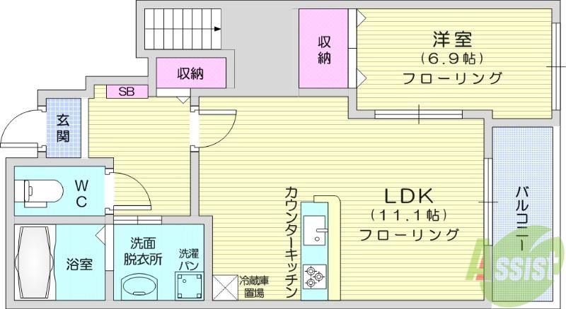 メゾン・アンソレイユ(1LDK/1階)の間取り写真