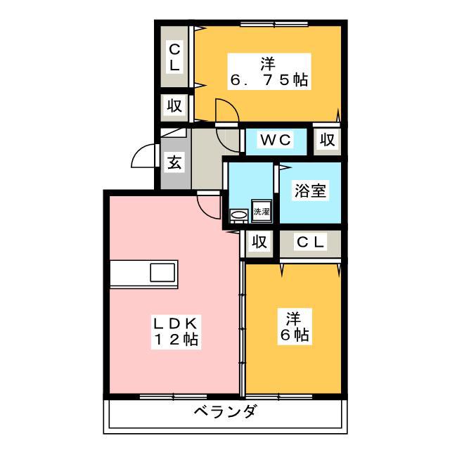 ミルキーウェイ(2LDK/2階)の間取り写真