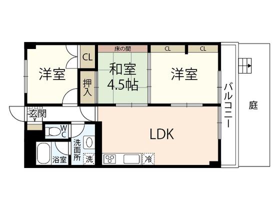 ファミール広島A棟(3LDK/1階)の間取り写真