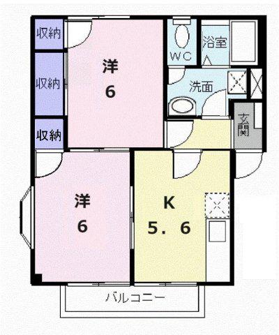 メリーハイツA(2K/1階)の間取り写真