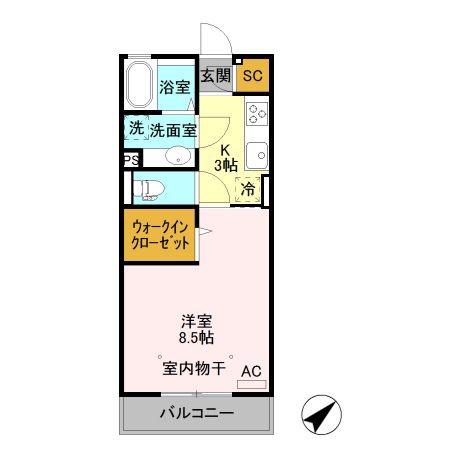 コージーコート大平(1K/2階)の間取り写真