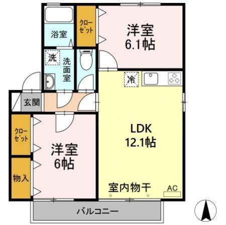 セジュール滝沢(2LDK/1階)の間取り写真