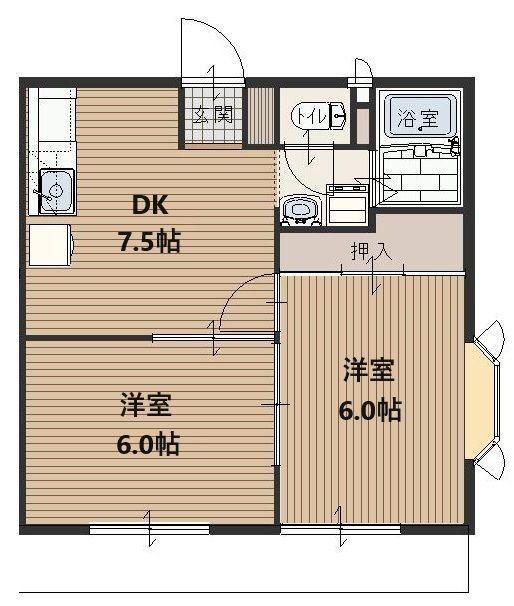 ハイツ浩栄(2DK/1階)の間取り写真