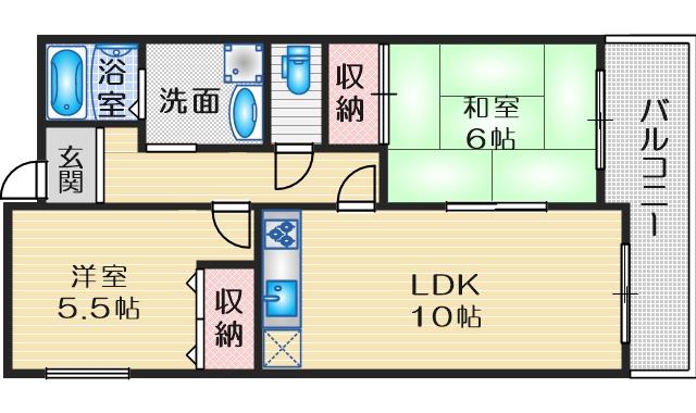 ロイヤルエスタ服部(2LDK/1階)の間取り写真