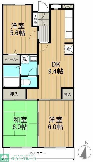 ベルデュール麻生 壱番館(3DK/2階)の間取り写真