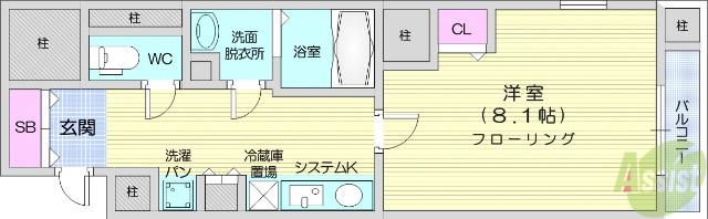 カスタリア勾当台公園(1K/4階)の間取り写真