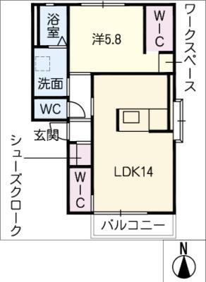メロディハイツ(1LDK/2階)の間取り写真