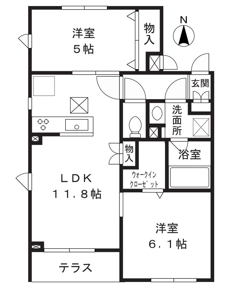 GLOWHOMES溝の口(2LDK/1階)の間取り写真
