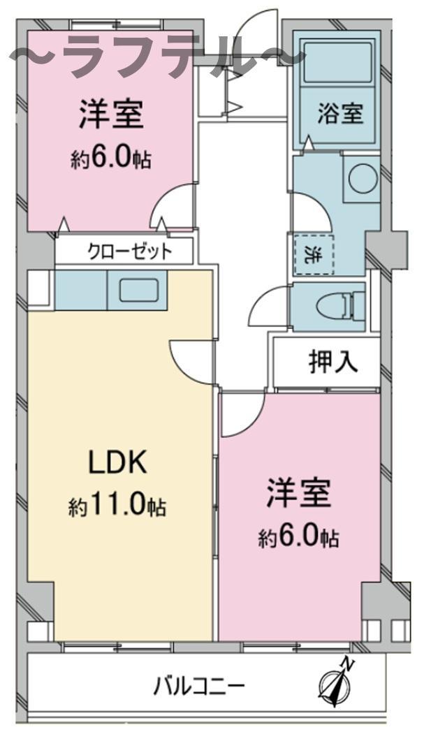 アメニティ・ワン(2LDK/2階)の間取り写真