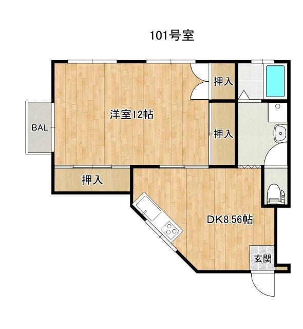 サンシャイン赤崎(1DK/1階)の間取り写真