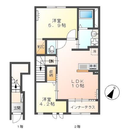 大宮町アパート(2LDK/2階)の間取り写真
