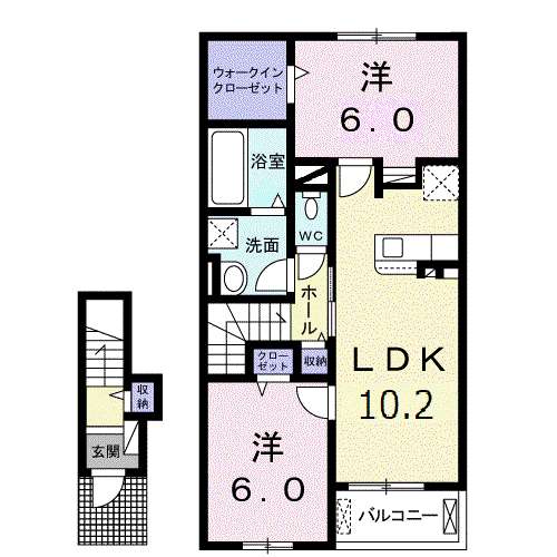 アジュールC(2LDK/2階)の間取り写真