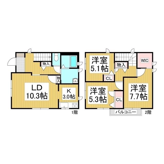 プロヌーブ若里B(3LDK/1階)の間取り写真