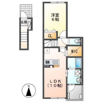 ウエストサイドTK II(1LDK/2階)の間取り写真