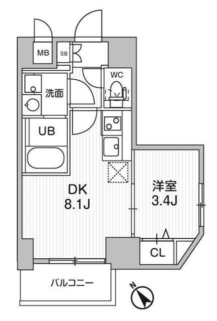 エスレジデンス目黒大岡山ブレサ(1DK/2階)の間取り写真