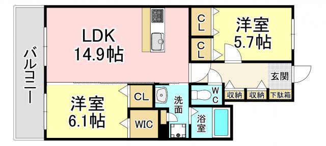 ベイサージュひびきの(2LDK/3階)の間取り写真