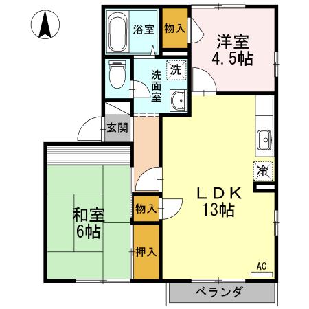 フジパレス高知 G棟(2LDK/2階)の間取り写真