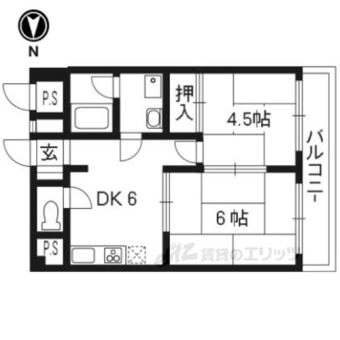 西京極ハイツ(2DK/5階)の間取り写真