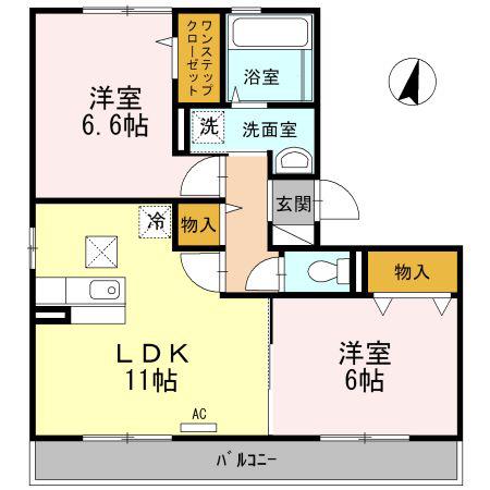 グランビューコートA棟(2LDK/1階)の間取り写真