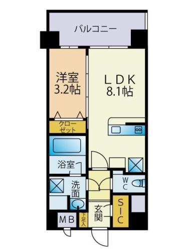 フォーレスト別府(1LDK/4階)の間取り写真