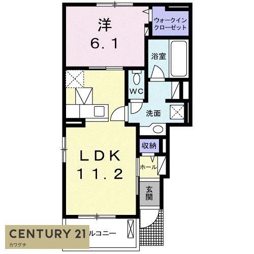 アウローラ清水川B(1LDK/2階)の間取り写真