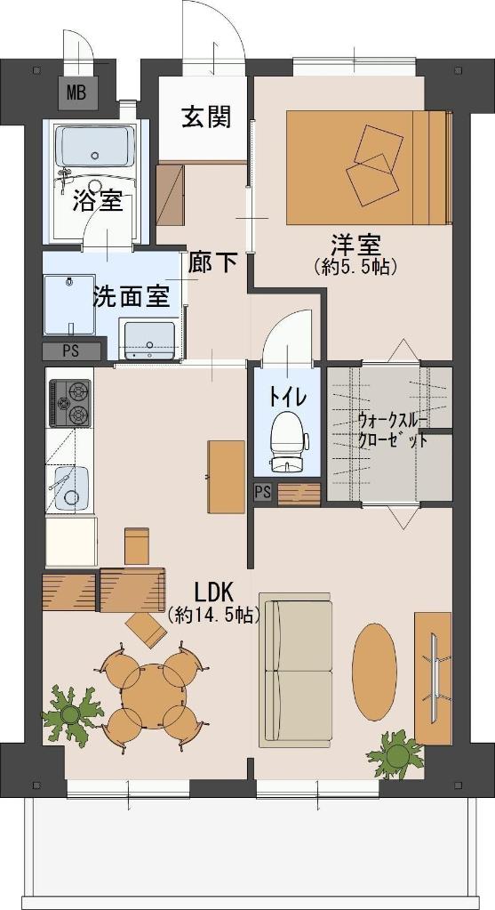 シャトー日東A(1LDK/1階)の間取り写真