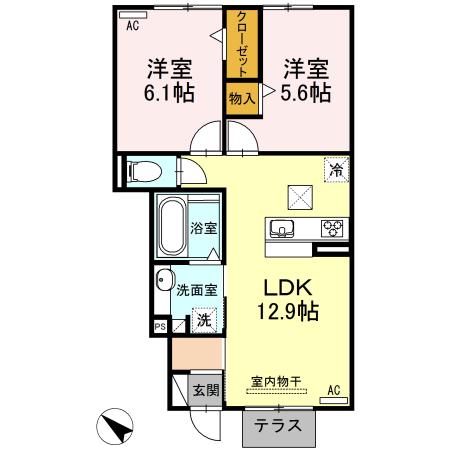 セジュールマルヤマ II番館(2LDK/1階)の間取り写真