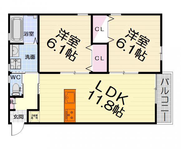 ミルグラシアス(2LDK/1階)の間取り写真
