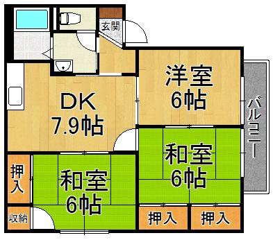 ファミール仁川Ⅳ(3DK/2階)の間取り写真