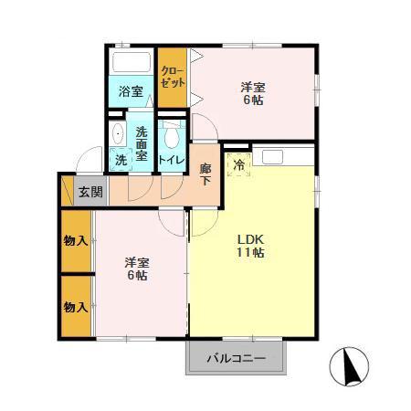 エスコルタ新町 C(2LDK/2階)の間取り写真