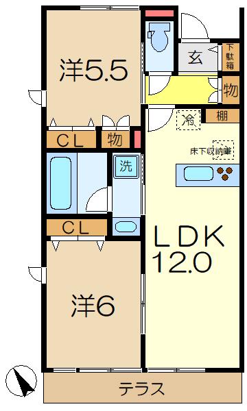 ハウスK(2LDK/1階)の間取り写真
