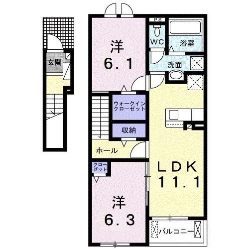 ローズガーデン I(2LDK/2階)の間取り写真