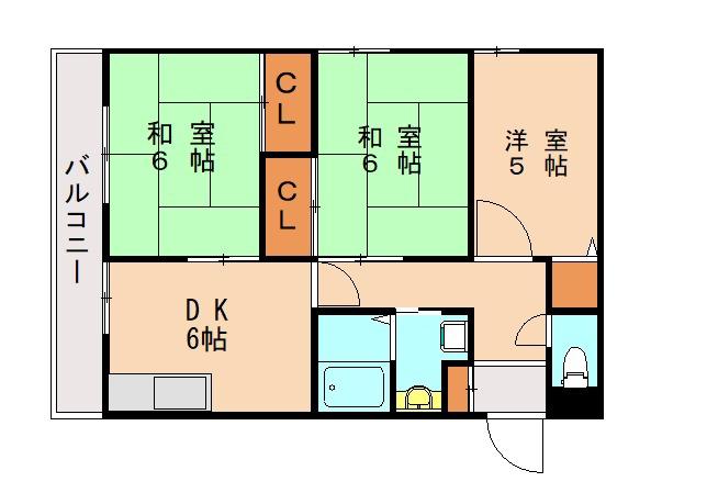 グリーンリーフ(3DK/2階)の間取り写真