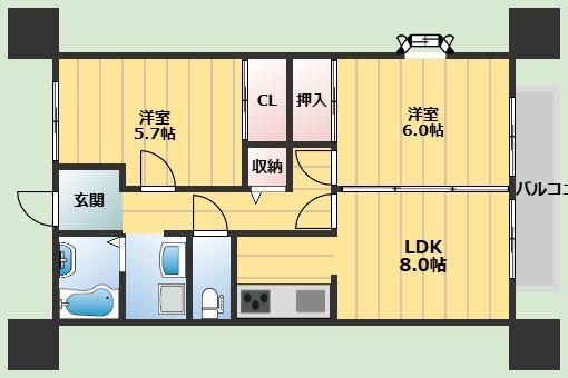グリーンハイツ岸辺(2LDK/2階)の間取り写真
