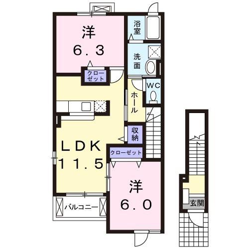 ボニ-トB(2LDK/2階)の間取り写真