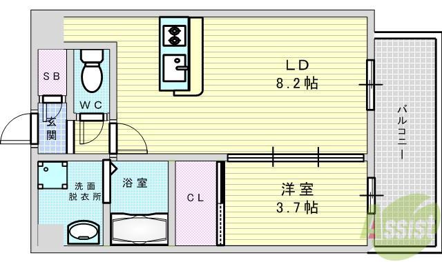 スプランディッド新大阪DUE(1LDK/6階)の間取り写真
